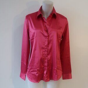 NWT Womens Cunlin Hot Pink Satin Blouse Top S
